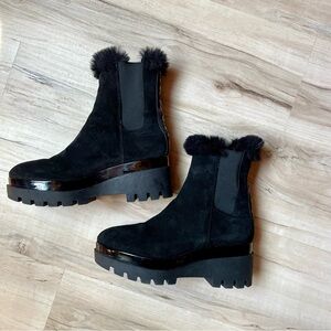 DKNY Black Fur-Trimmed Ankle Boots